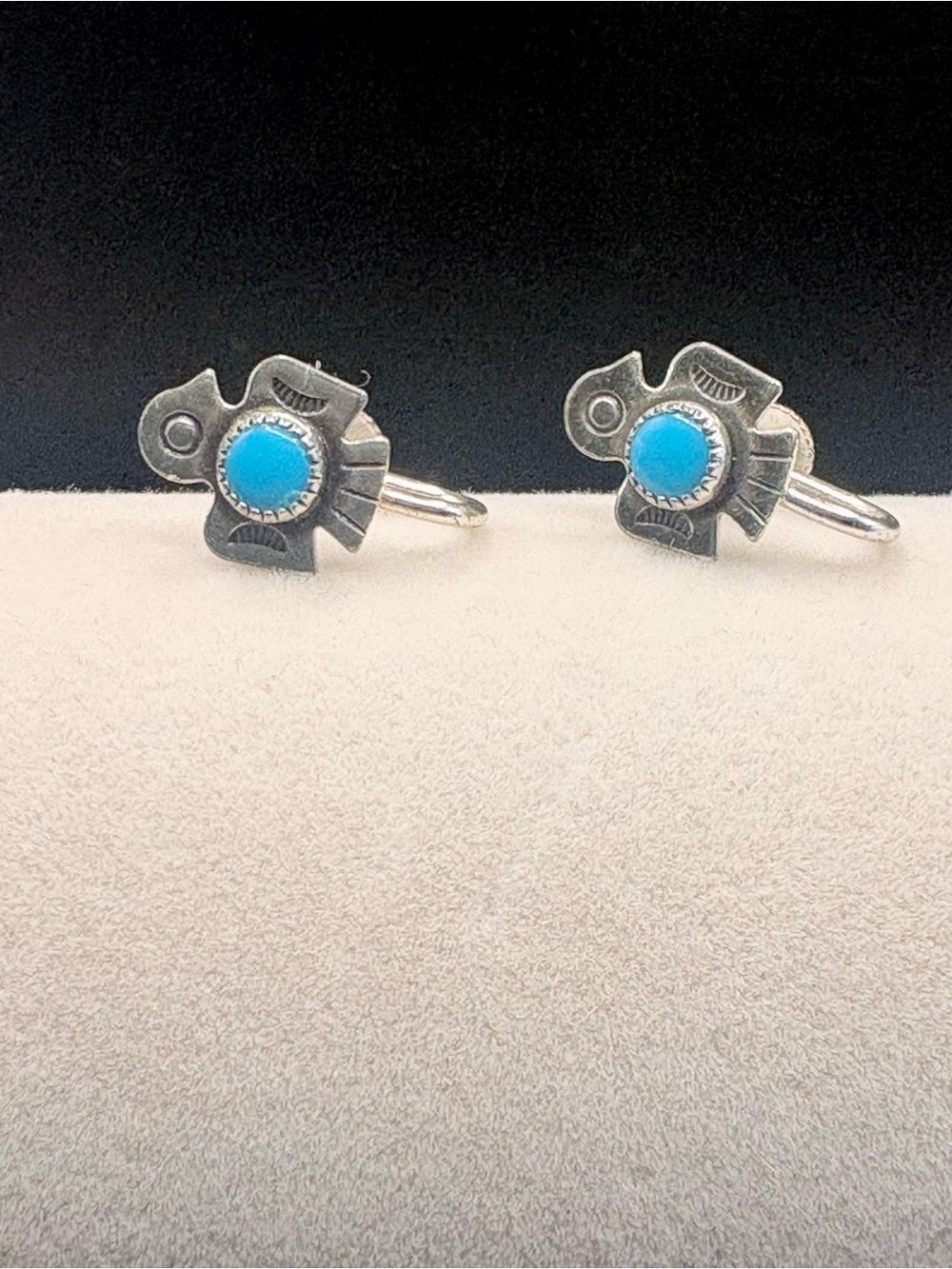 Vintage Bell Trading Post Sterling Turquoise Thunderbird Screw Back Earrings
